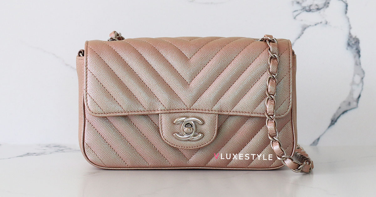 Chanel Iridescent Rose Gold Chevron Mini Flap Handbag