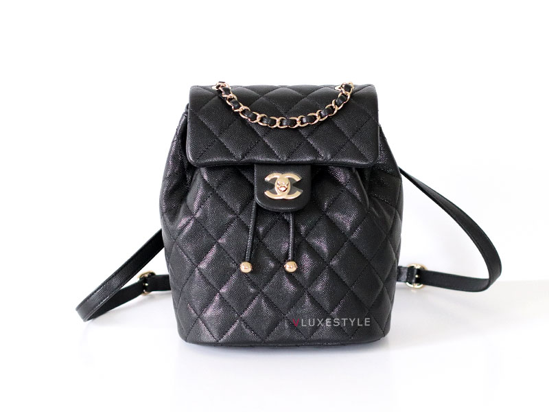 CHANEL 23S Mini Urban Spirit Backpack Black Quilted Caviar Light Gold Hardware