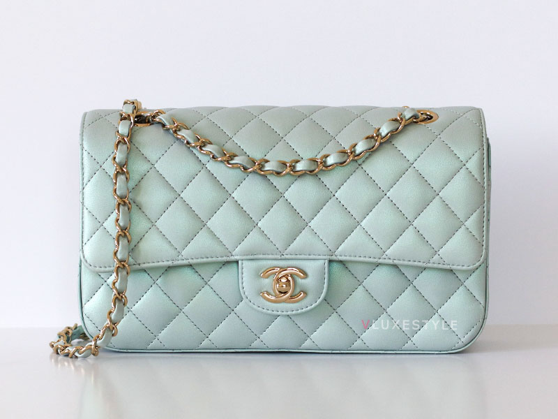 Auth Chanel 21K My Perfect Mini classic Flap CC Chain Bag Iridescent Blue  Caviar