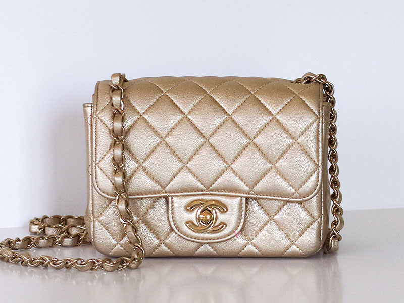 Chanel Mini Square Flap Bag Blue Lambskin Light Gold Hardware